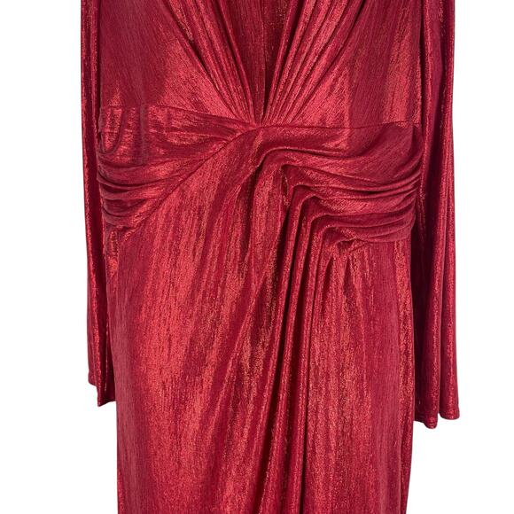Tadashi Shoji Metallic Long Sleeve Evening Gown Deep Red Size XXL - Picture 7 of 14